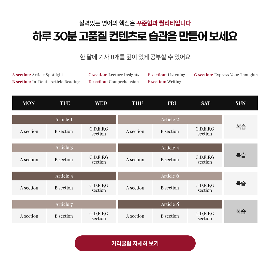 실력있는 영어의 핵심은 꾸준함과 퀄리티입니다 하루 30분 고품질 컨텐츠로 습관을 만들어 보세요