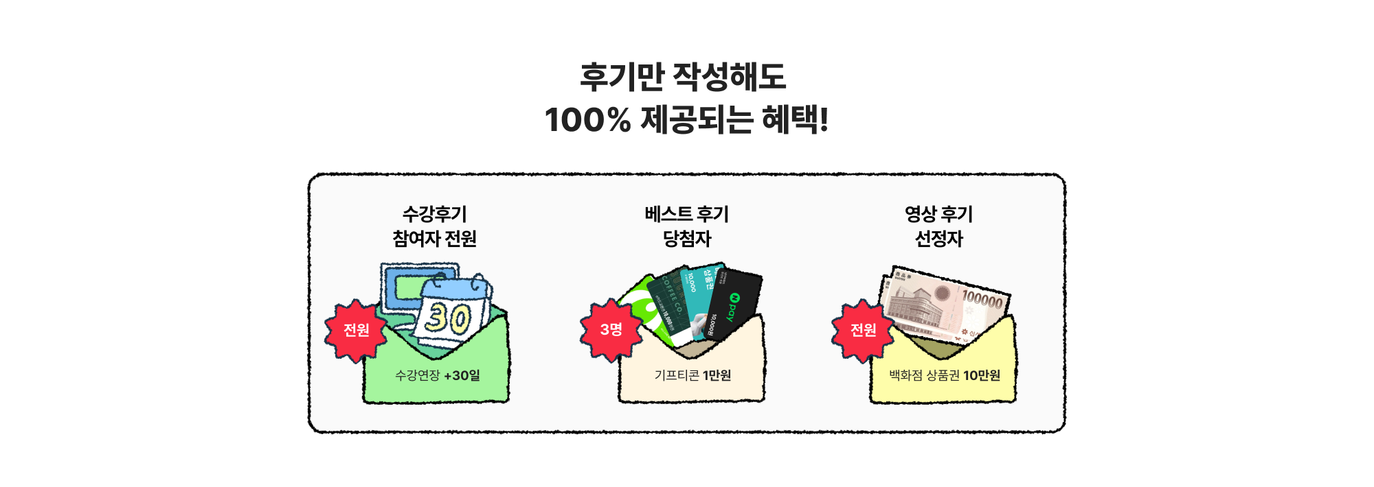 후기만 작성해도 100% 제공되는 혜택!