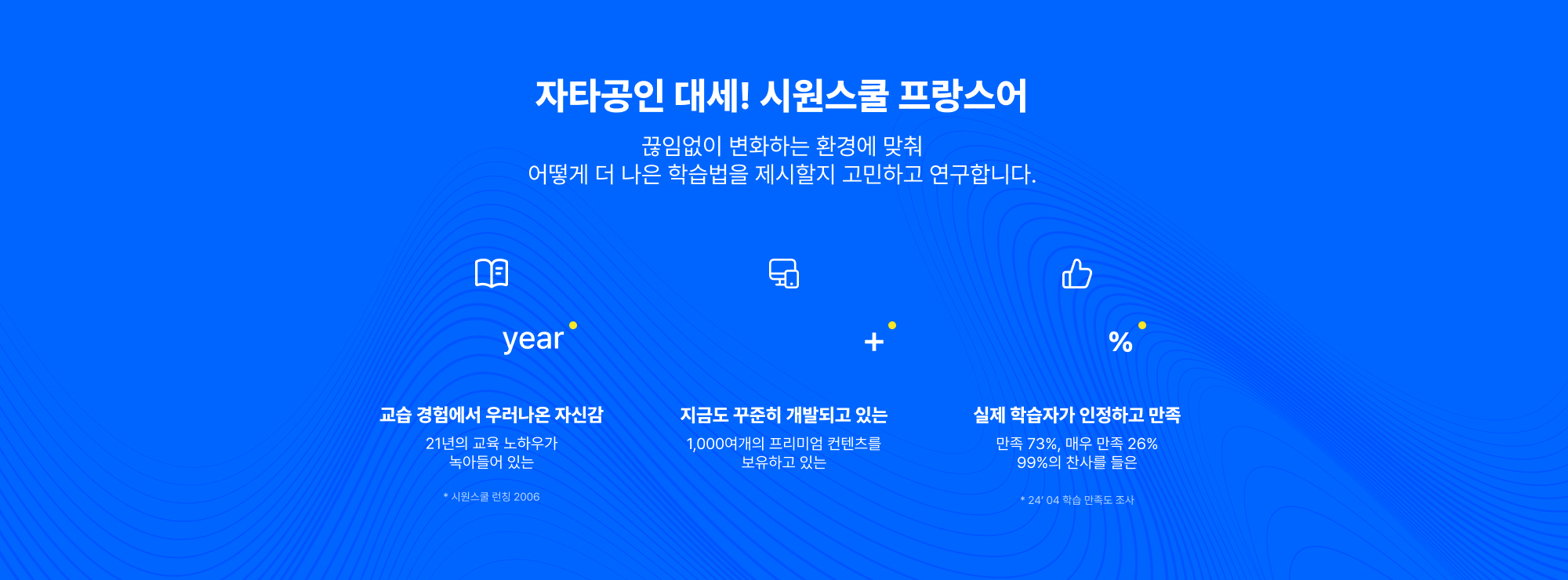 자타공인 대세! 시원스쿨 프랑스어 끊임없이 변화하는 환경에 맞춰 어떻게 더 나은 학습법을 제시할지 고민하고 연구합니다.