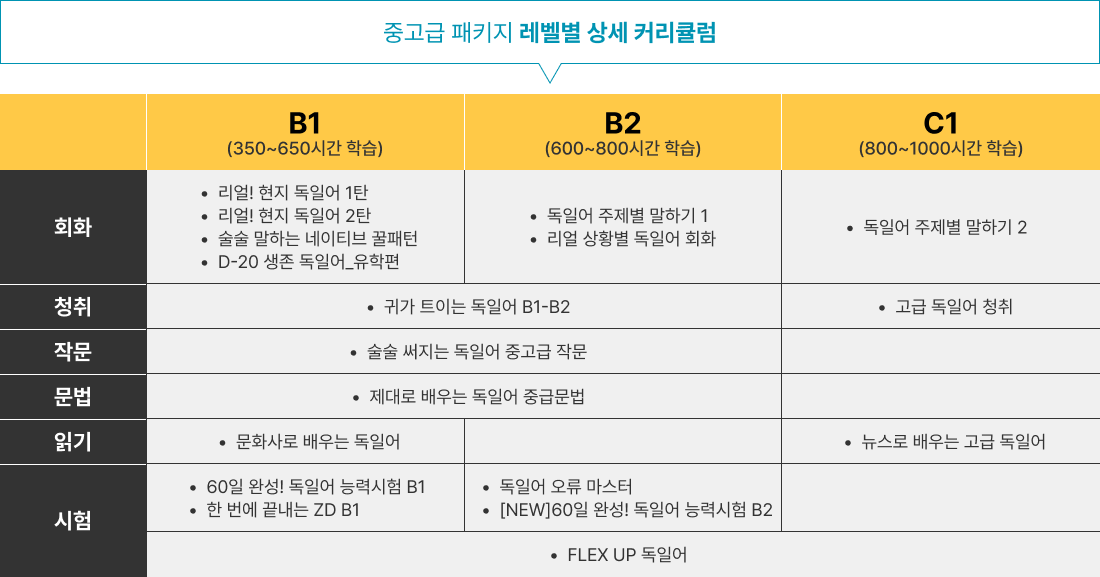 중고급 패키지 레벨별 상세 커리큘럼