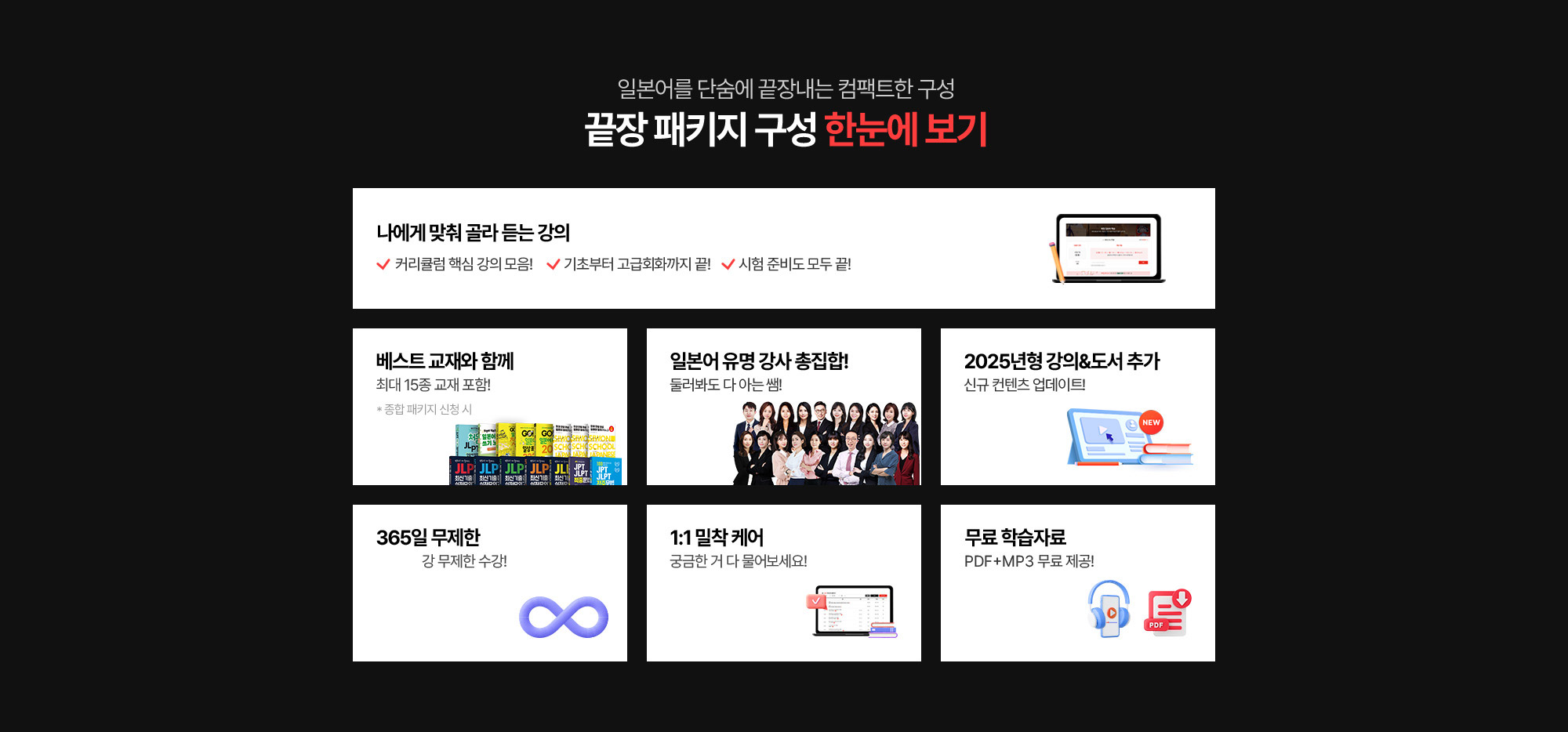 일본어를 단숨에 끝장내는 컨팩트한 구성 끝장 패키지 구성 한눈에 보기