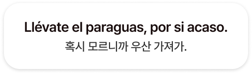 Llévate el paraguas, por si acaso. 혹시 모르니까 우산 가져가.