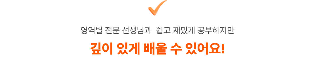 영역별 전문 선생님과 쉽고 재밌게 공부하지만 깊이 있게 배울 수 있어요!