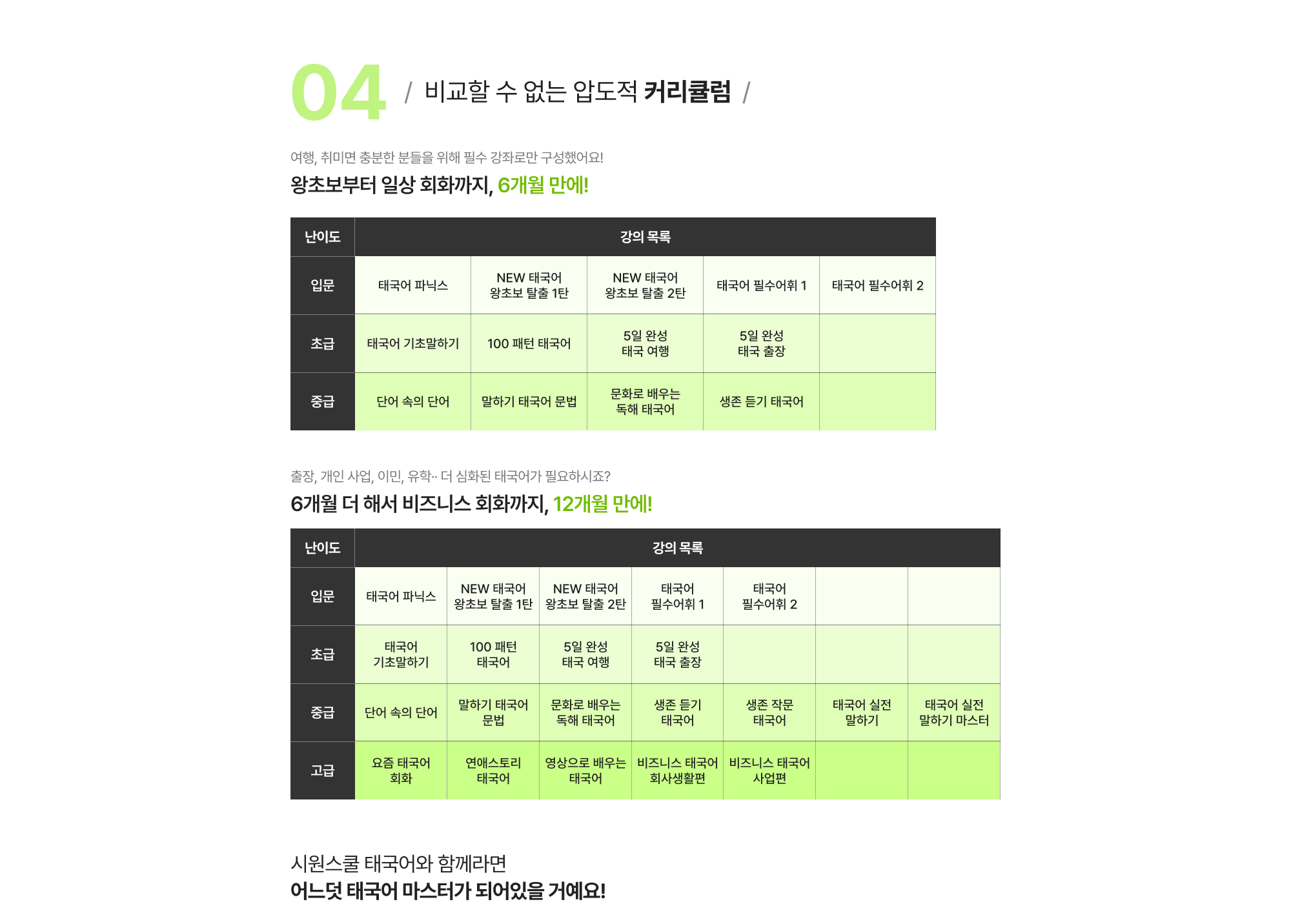 비교할 수 없는 압도적 커리큘럼