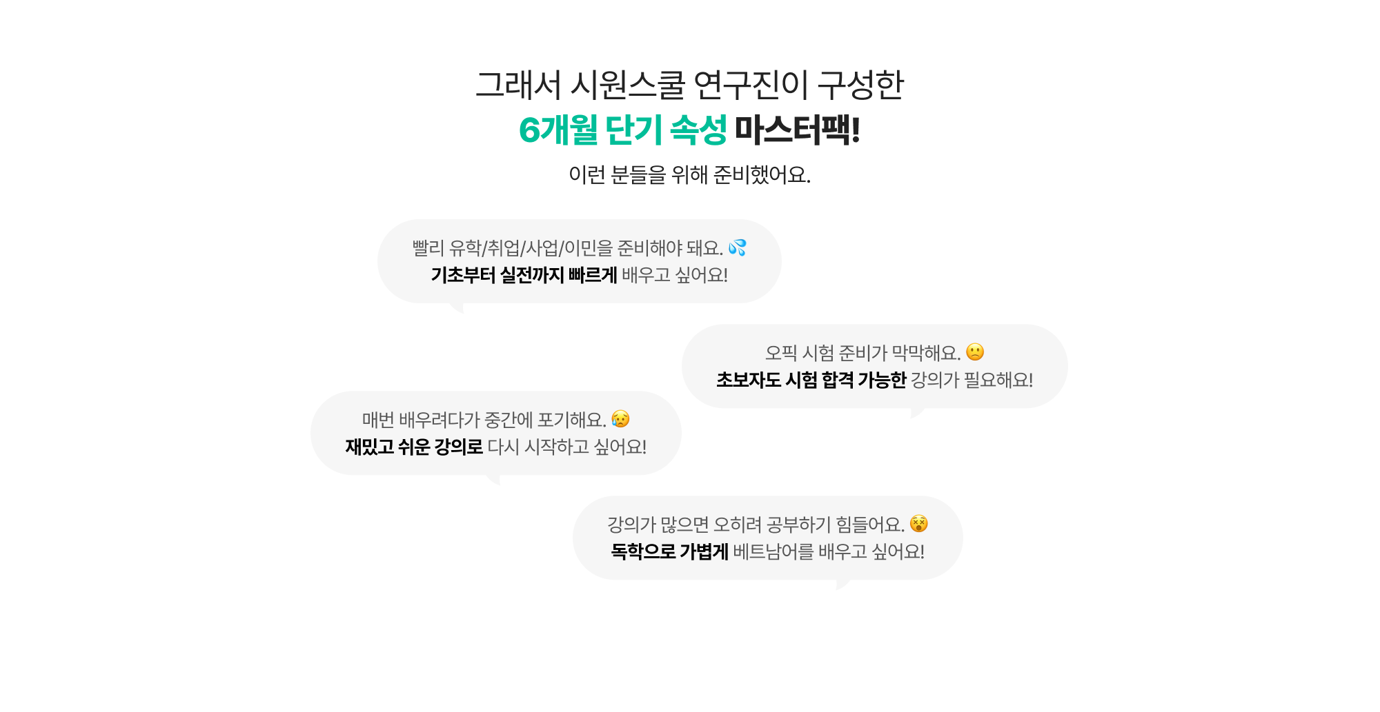 그래서 시원스쿨 연구진이 구성한 6개월 단기 속성 마스터팩!