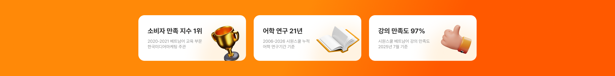 소비자 만족 지수 1위/ 어학 연구 20년/ 강의 만족도 97%