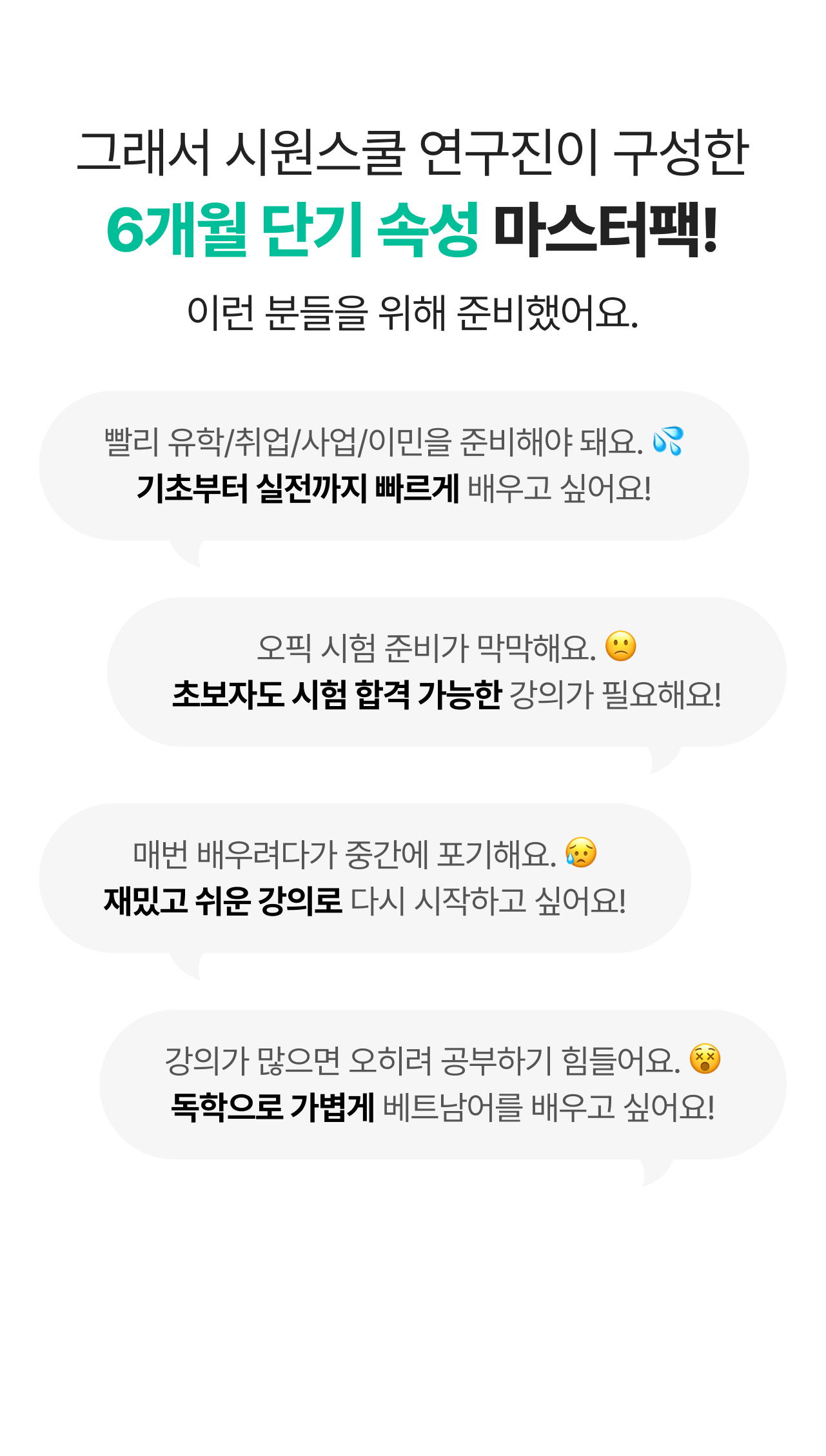 그래서 시원스쿨 연구진이 구성한 6개월 단기 속성 마스터팩!