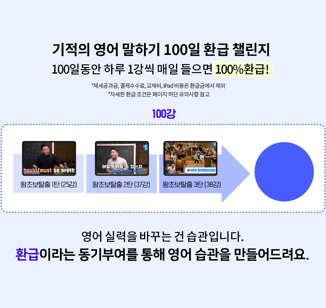 기적의 영어 말하기 100일 환급 챌린지 100일동안 하루 1강씩 매일 들으면 100%환급!
