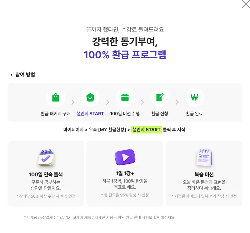 강력한 동기부여 , 100% 환급 프로그램